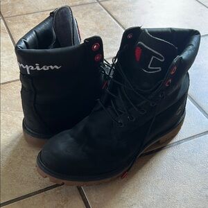 Timberland x Champion Black Pros high top boot. New without box, sits on shelf.